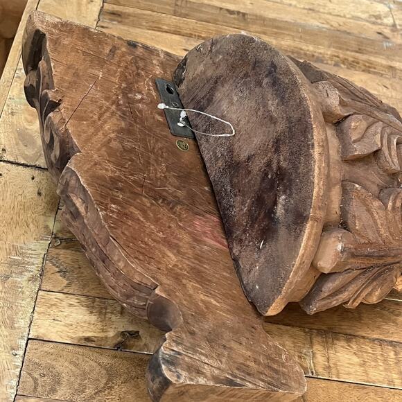 Antique Wooden Architectural Wall Shelf Sconce Hand Carved Primitive Set Of Two - Picture 14 of 16